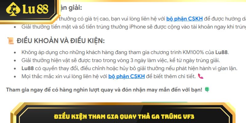Điều kiện để nhận quà