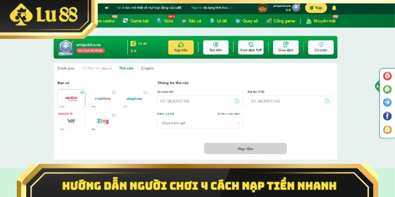 Hướng dẫn người chơi 4 cách nạp tiền nhanh